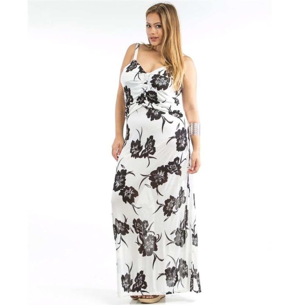 Dila Women's Maxi Sheer Floral Dress Sweetheart Neck Plus Size 1X NWT
